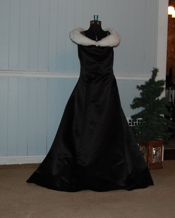 Off Shoulder McClintock Black Satin Gown with Faux