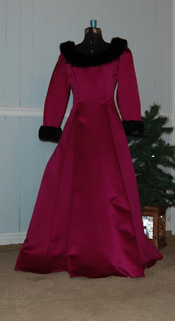 Raspberry Faux Fur Trimmed Gown