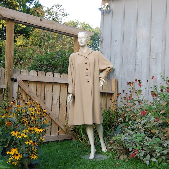 60s Cream Knee Length Coat with Edwardian Style C… - image 1