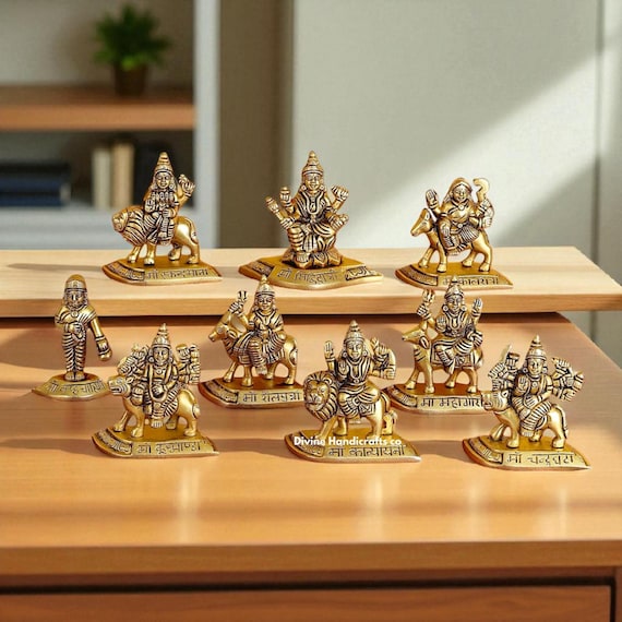 Handcrafted Brass Navdurga Idol Set: 9 Divine Durga Statues - Puja