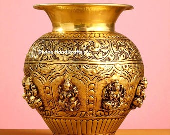 Handcrafted Brass Ashtalakshmi Kalash – Hindu Pooja Decor (6 Inch)