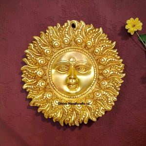Brass Surya Dev Wall Hanging 11 Inch | Sun God Wall Decor