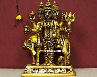 Ídolo de bronce de 5 pulgadas de Lord Dattatreya – Brahma Vishnu Shiva Murti