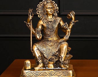 Ídolo de Shiva em Latão de 21,5 cm – Estátua do Senhor Shiva em Meditação para Decoração de Casa e Puja