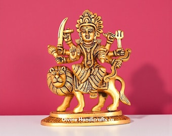 Messing: Durga Sherawali Statue: Hinduistische Göttin Maa Idol zur Puja