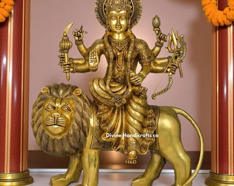 Solid Brass Durga Mata Idol | Hindu Goddess Sherawali Maa Statue