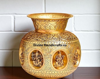 Solid Brass Asthalakshmi Kalash Pot – Hindu Pooja Decor, 8 Inch