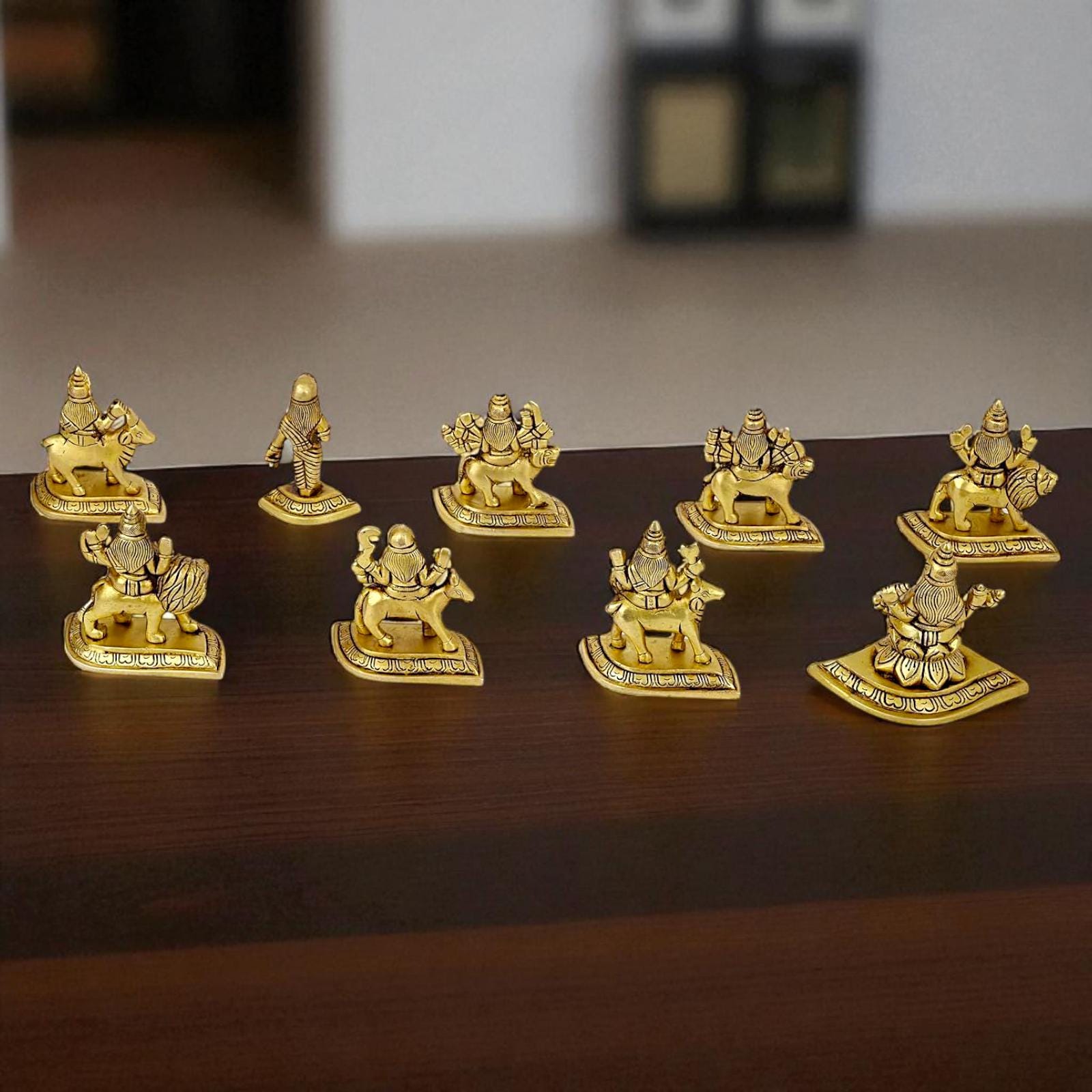 Handcrafted Brass Navdurga Idol Set: 9 Divine Durga Statues - Puja