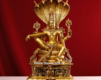 Handmade Vishnu Brass Statue – Hindu God Idol 28"
