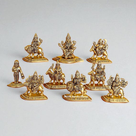 Handcrafted Brass Navdurga Idol Set: 9 Divine Durga Statues - Puja
