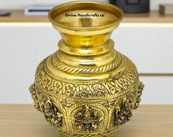 Brass Ashtalakshmi Kalash | Hindu Pooja Decor, Gift