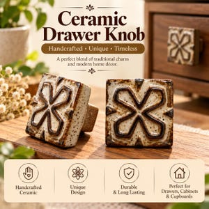 Ceramic Drawer Knob, Square Floral Cabinet Knob, Vintage Dresser Pull
