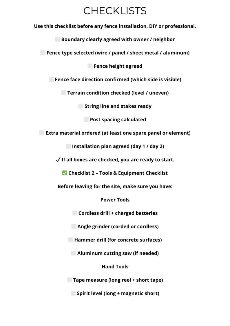 Fencing Checklist.pdf Fence Installation Guide | Step-by-step Manual for Wire, Panel & Metal ...