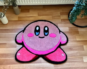 Ręcznie robiony dywan Kirby – różowy pluszowy dywan, dekoracja pokoju gracza