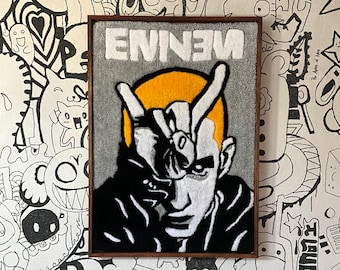 Ręcznie robiony dywanik pikowany z motywem Eminema, hiphopowa sztuka ścienna