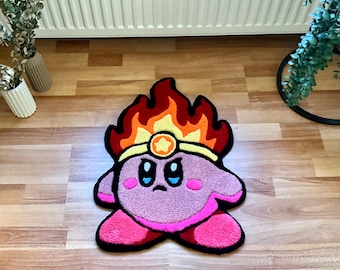 Ręcznie robiony dywanik pikowany Fire Kirby, dekoracja dla graczy anime