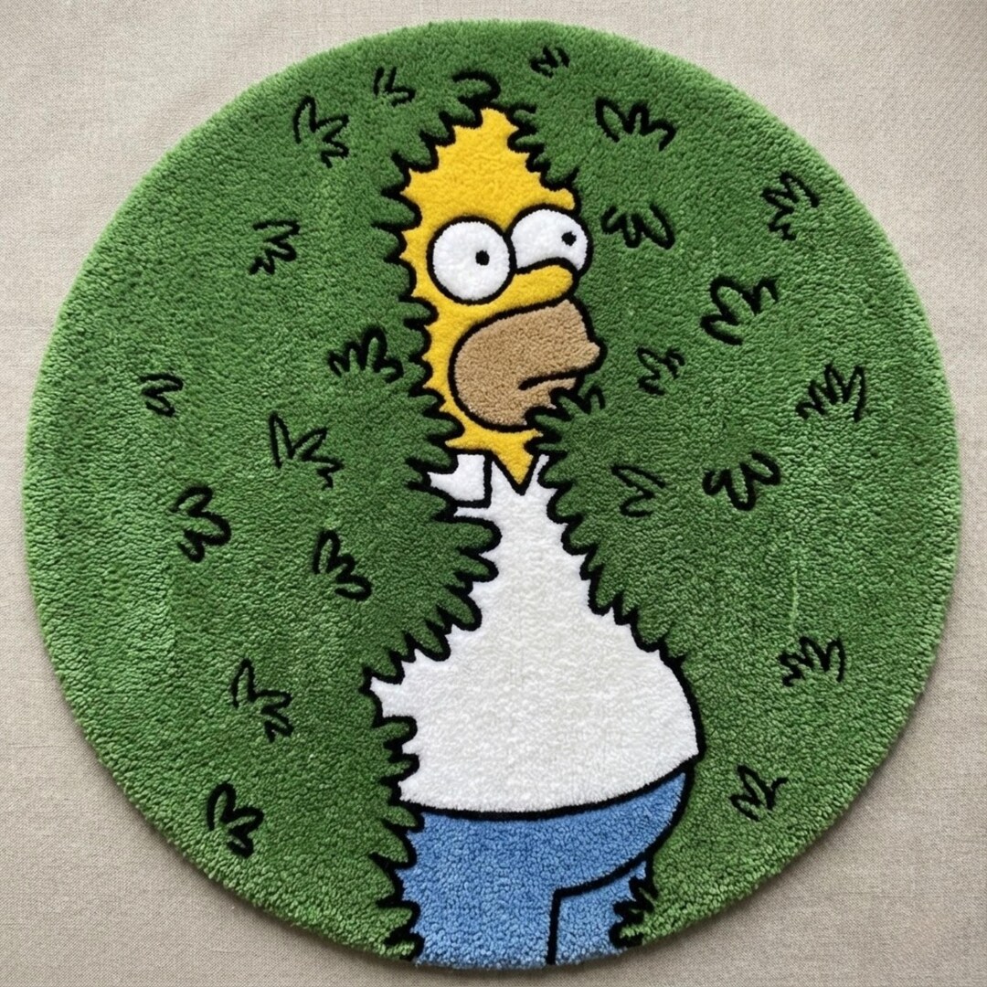 Cartoon Tufted Rug, Handmade Aesthetic Funny Rug, Moss Green Round Rug ...