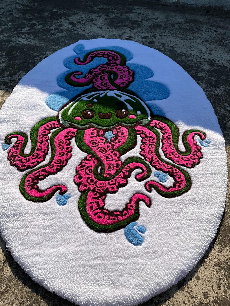 Octopus Channel Rug Kawaii Octopus Rug – Handmade Tufted Sea Animal Carpet, Colorful Decor ...