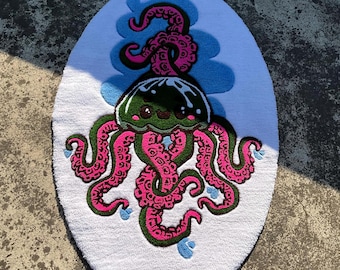 Dywan Kawaii Octopus – ręcznie robiony, pikowany dywan w kształcie zwierząt morskich, kolorowy wystrój