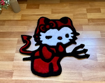 Dywan z pikowanym motywem Hello Kitty, ręcznie robiony dywanik z motywem kreskówkowym, różowa, urocza dekoracja pokoju, dywanik podłogowy inspirowany anime, dywanik ścienny do pokoju dziecięcego
