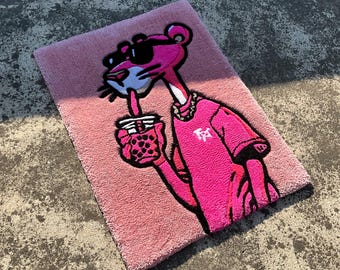Ręcznie robiony dywanik z różową panterą, grafika ścienna z kreskówek, puszysty dywan