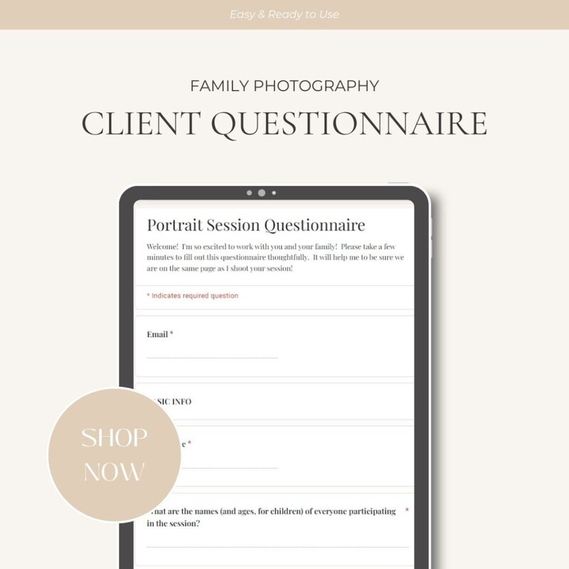 Photography Client Questionnaire Template Etsy