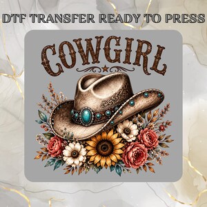 Retro Western Cowgirl DTF Transfer, Cowboy Boot Hat Floral DTF Print,Floral Howdy Hat Ready To Press