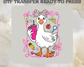 Duck Teacher DTF Transfers,Pencil Teacher Ready to Press, Trendy Teaching DTF Transfer, Teacher Heat Press, Back to School,Iron on