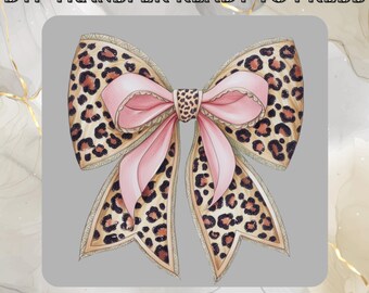 Pink Leopard Coquette Bow DTF Transfer,Coquette Bow Ready to Press,Girly Bow DTF Transfer,Watercolor Bow Heat Press,Gang sheet,Direct toFilm