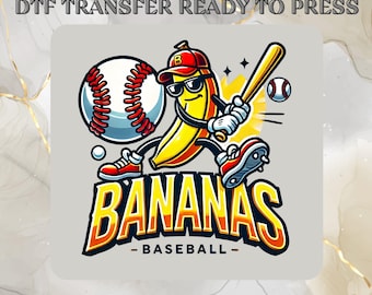 Lets Go Bananas DTF Transfer, Banana Baseball Mom Ready to Press,Sport Teams Funny Mascot, Funny Bananas Playing Baseball, Gameday Iron on