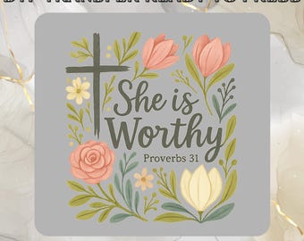 She is Worthy Bow DTF Transfers, Womens Christian - Religious Ready to Press, Jesus and Bible Verse Heat Press,Trendy Girly Faith Gang Sheet