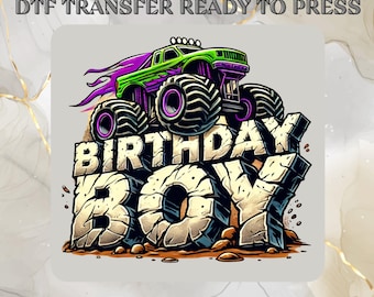 Birthday Boy DTF Transfer,Birthday Party Ready to Press,Superhero Trendy Caracter for Birthday Heat Press,Who Loves Truck Direct to Film