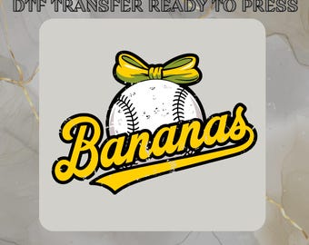 Coquette Bananas Baseball Bow DTF Transfer,Baseball,Banana Baseball Ready to Press,Sport Team Funny Mascot,Baseball Gameday Ready to Press