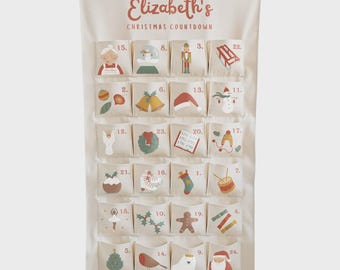 Calendario de Adviento navideño de tela personalizado - Cuenta regresiva