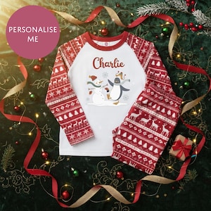 Pijama personalizado de Navidad con amigos de invierno - Niños y adultos - Conjunto de pijama unisex