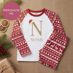Personalised Christmas Initial Pyjamas - Kids and Adults - Unisex Festive PJ Set