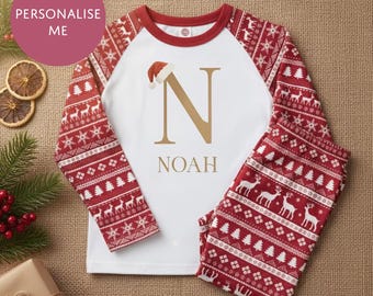 Pijama navideño personalizado con inicial - Niños y adultos - Pijama unisex festivo
