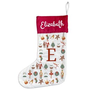 Personalised Christmas Stocking - Countdown Pattern Design - White Velvet Xmas Decor with Name - Keepsake Fireplace Stocking - Unisex