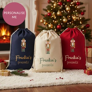 Personalised Santa Sack - Nutcracker Design - Christmas Eve Present Bag with Name - Reusable Cotton Xmas Gift Sack - Traditional Ballet