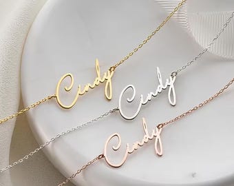 Custom Name Necklace, Gold Silver Rose Gold Personalized Stainless Steel Script Name Pendant, Dainty Minimalist Gift for Women, Gift for Her