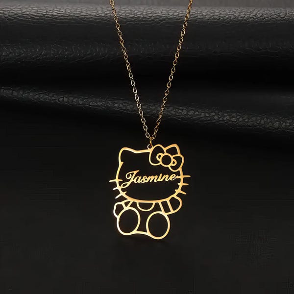 Custom Cute Kitty Name Necklace, Cat Face with Name Pendant, Mother's Day Gift, Cat Lover's Jewelry, Pet Lover Gift, Kitty Face Name Pendant