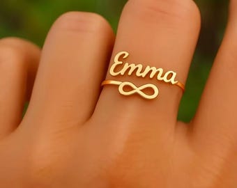 Personalized Custom Name Rings for Women Creative Infinity Symbol Opening Stainless Steel Ring Customized Letter Couple Jewelry