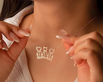 Custom Multiple Pet Name Necklace Personalized Memorial Gift 18K Gold Plated Cat Dog Silhouette Necklaces for Animal Lovers Gift