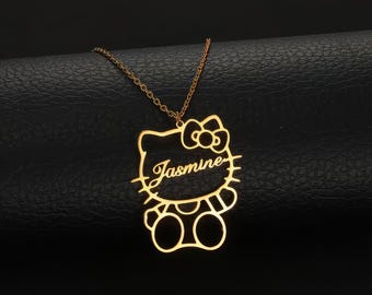 Custom Kitty Name Pendant Necklace, Personalized Cat Face Charm, Minimal Pet Lover Jewelry, Cat Mom Gift,Mother’s Day Necklace, Gift for Her