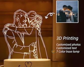 Custom 3D Photo Lamp, Personalized Picture Night Light, Anniversary Gift For Wife, Wedding Gift For Husband, Gifts For Couple, Birthday Gift