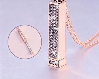 Slide Out Bar Necklace With Custom Engraving, Paved Crystal Vertical Bar Pendant, Dainty Gift Necklace for Women Mom