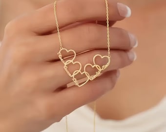 Personalized Heart Necklace,Gold Name Necklace,Multiple Name Necklace,Dainty Couple Necklace,Family Name Necklace,Gift for Her,Birthday Gift