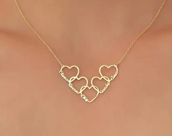 Custom Heart Name Necklace in Gold, Personalized Multiple Names, Dainty Couple Necklace, Family Keepsake Pendant,Gift for Her,Birthday Gift