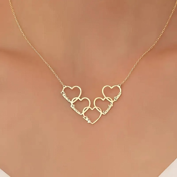 Custom Heart Name Necklace in Gold, Personalized Multiple Names, Dainty Couple Necklace, Family Keepsake Pendant,Gift for Her,Birthday Gift