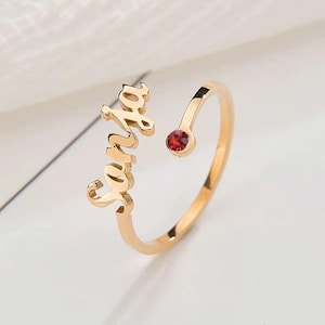 Anillo personalizado con nombre y piedra de nacimiento • Anillo con nombre personalizado • 3 colores • Acero inoxidable • Regalo de cumpleaños para mujer, regalo para mamá/ella